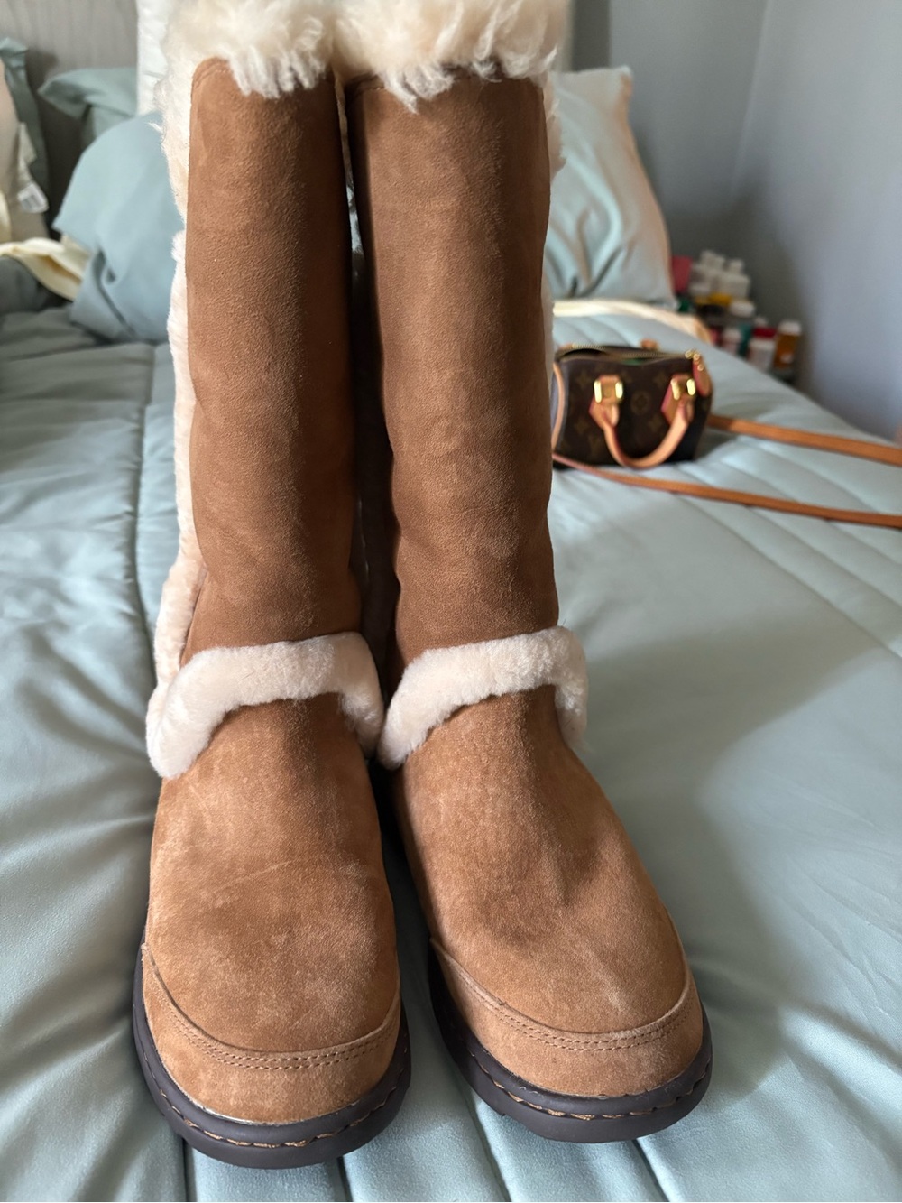 UGG Tall Suede Shearling-Lined Winter Boots - Chestnut